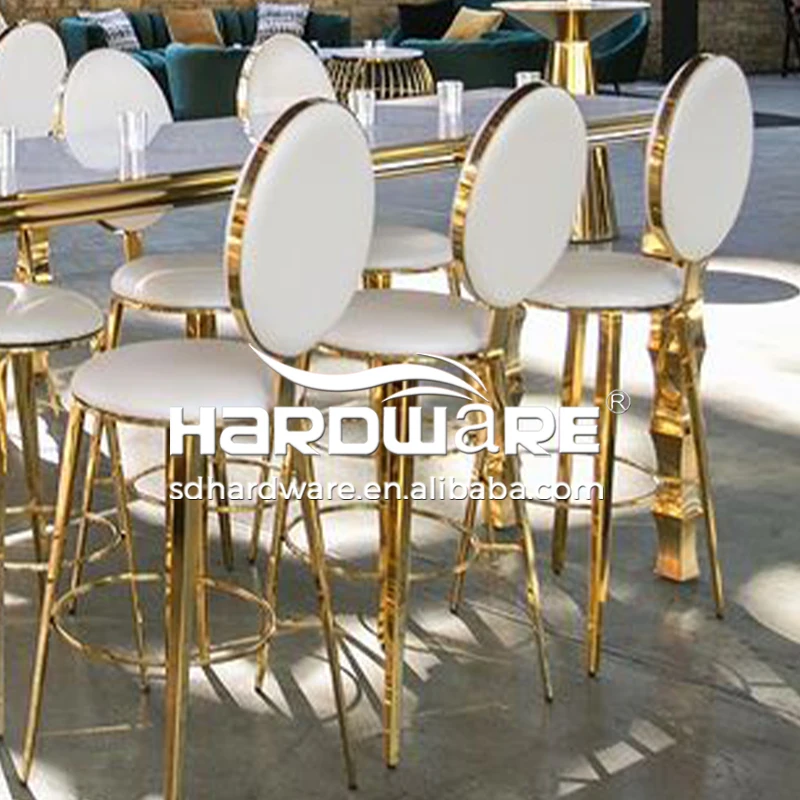 Modern outdoor portable bar round back stainless steel bar stool leather