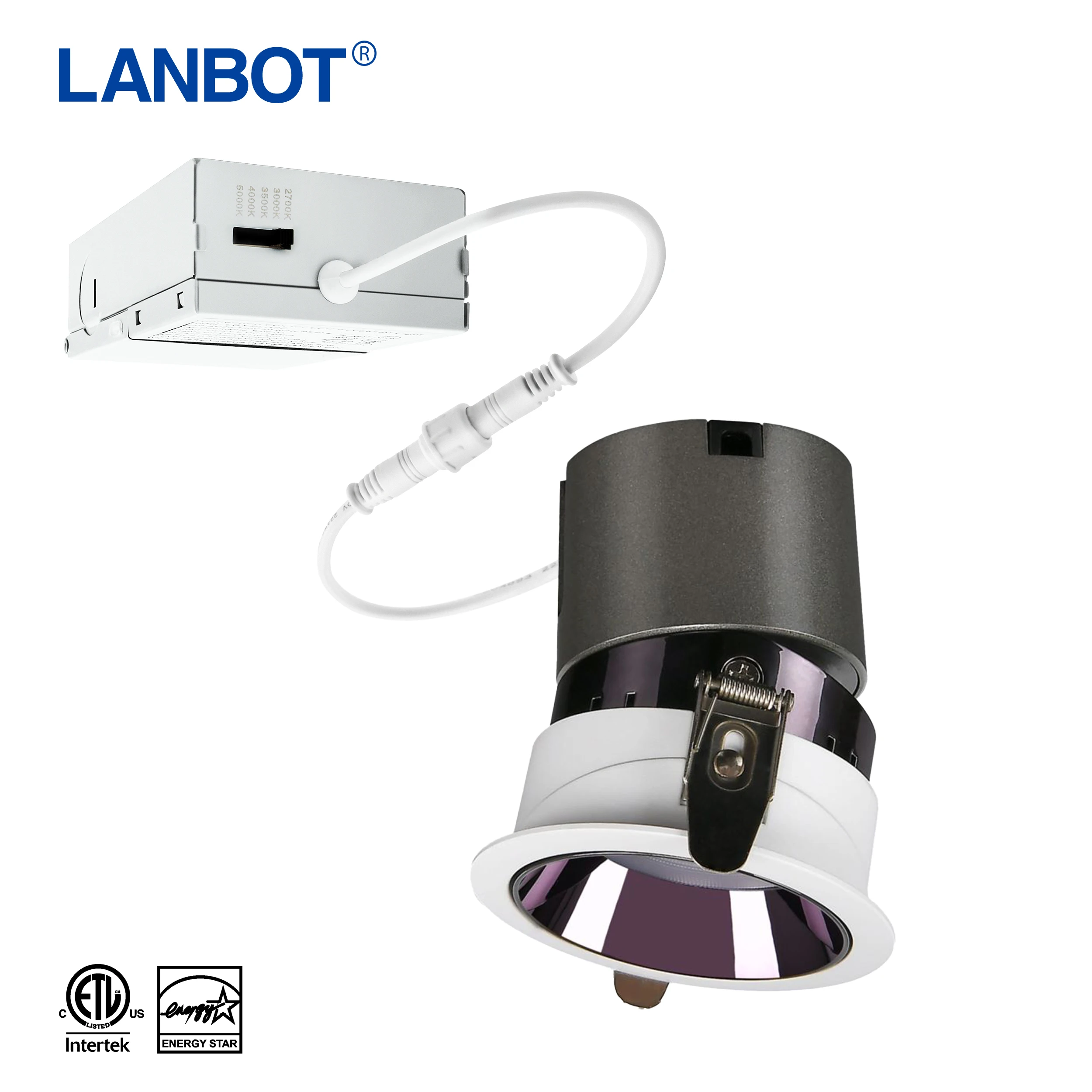 LANBOT ETL 3' Round Square ICAT Remodel recessed LED Downlight With CCT and RGB colors