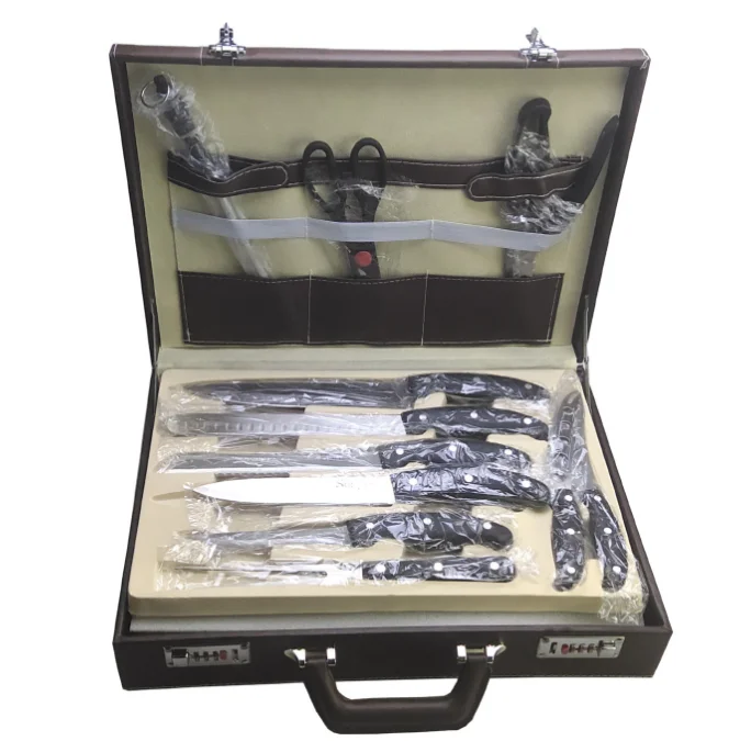 Hot Sale 24pcs Stainless Steel PP Handle Camping Outdoor Kitchen Knife Set In  leather suitcase