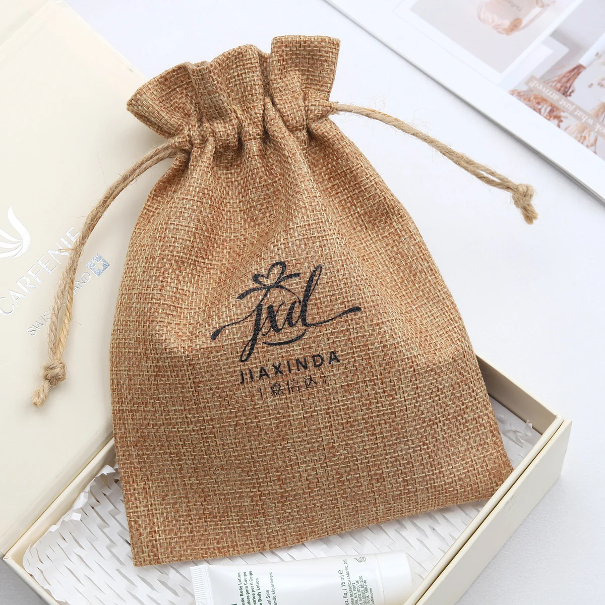 2024 Eco Laminated High quality Jute Bags Drawstring Bag for Organic Coffee Gift Packing Dust Pouch packaging
