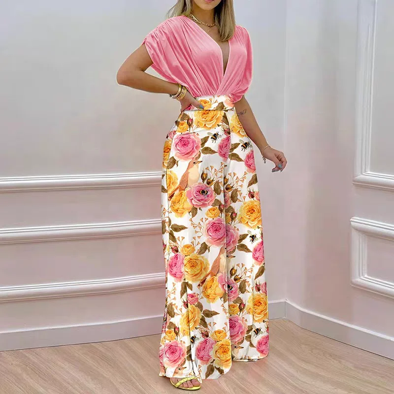 Fashionable Solid Color Sleeveless Obese Two 2Piece Set Jumpsuit For Wome Newest Design Summer Casual Printing Plus Size Ladies