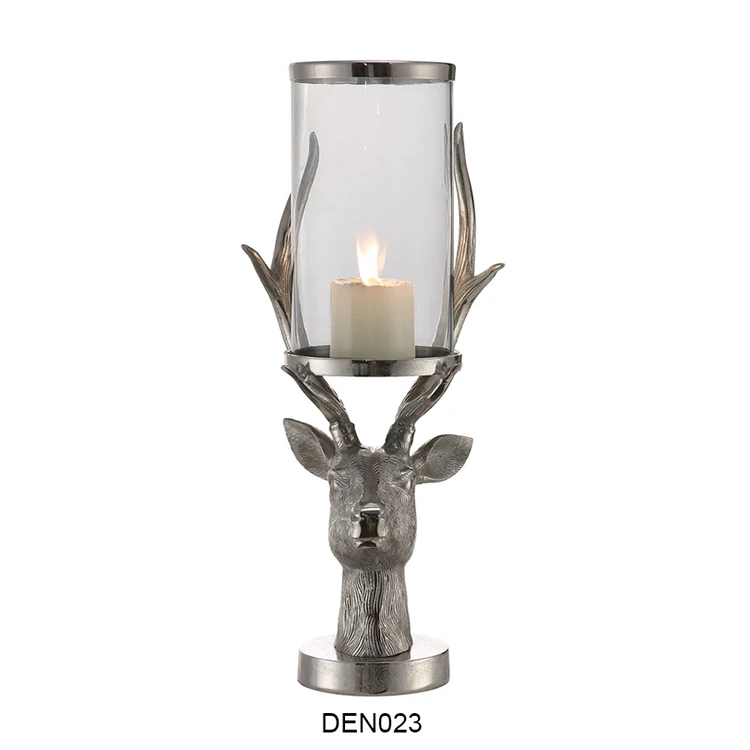wholesale tabletop clear glass luxury silver metal deer candle holder home decor
