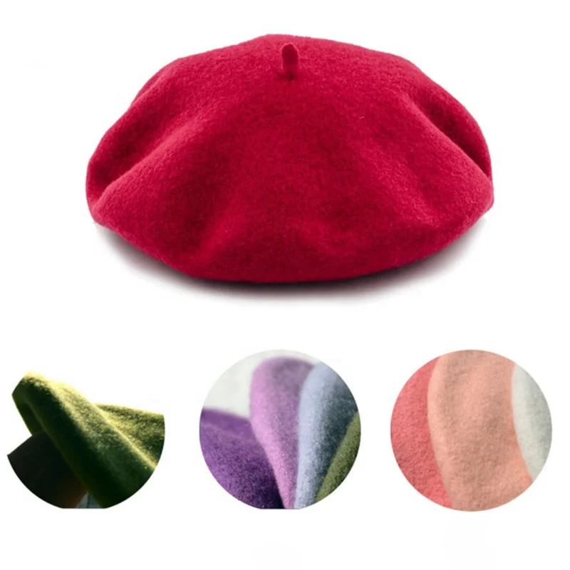 High Quality Fashion Embroidered 100% Wool Beret Hat Berets For Sale Beret Hat Custom Embroidery 100% Wool Cap For Women