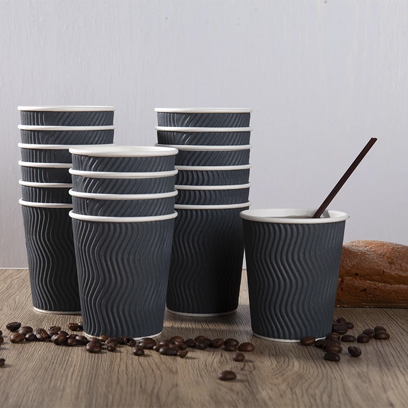 Disposable Corrugated Comfortable Odorless Safe Material Ripple Wall Paper Cup For Tea And Coffee With Lids