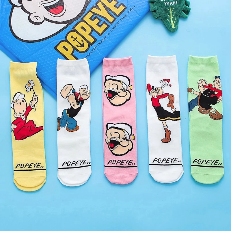 Couples Sock Autumn Cute Cartoon Popeye Jacquard Soft Comics Comfortable Cotton Crew Funny Women Men Socks