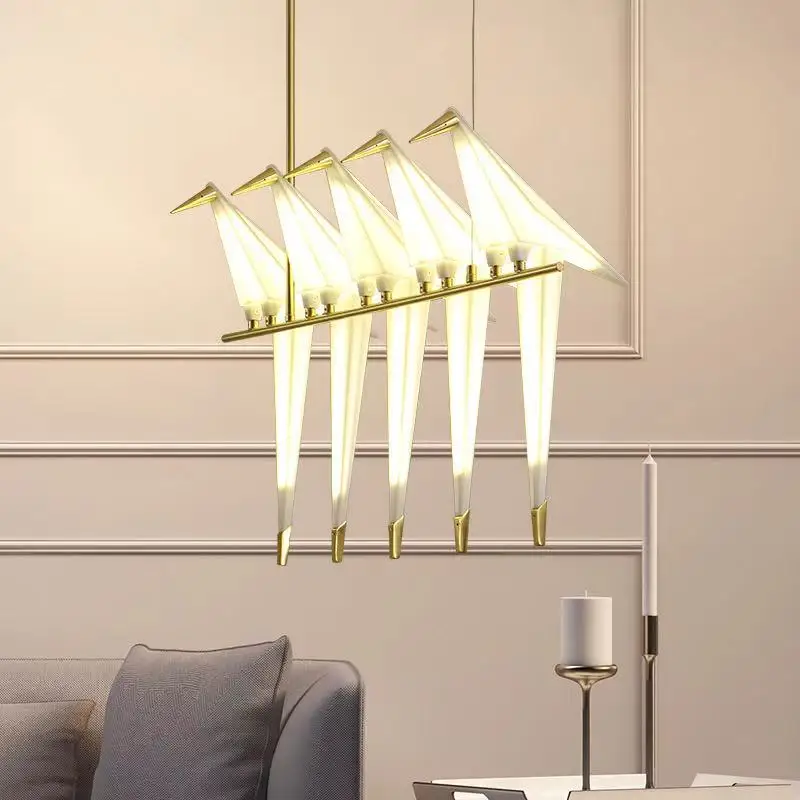 Nordic LED Bird Design Pendant Lamp acrylic gold Chandelier for hotel restaurant lobby