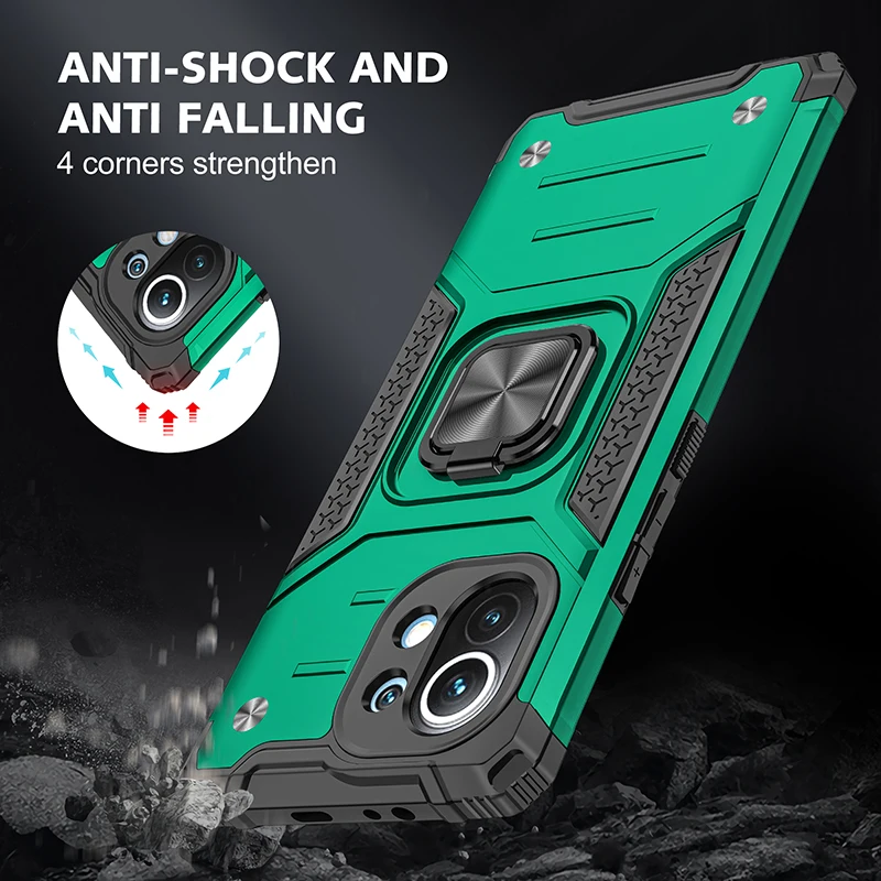 Leyi Stand Car Magnetic Mobile Phone Accessories Back Cover with Ring Holder Shockproof Case for Xiaomi MI 11 7 Days