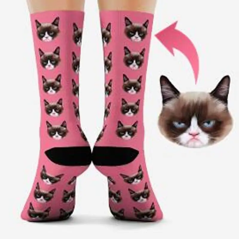 3d Printing Socks Cat Cartoon Animal 360 Degree Print Socks Custom Polyester Crew Socks For Kids