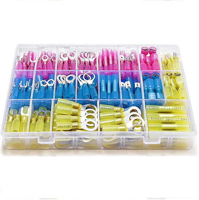240PCS Heat Shrink Wire Electrical Automotive Crimp Connectors Assortment Ring Fork Spade Butt Splice Terminals