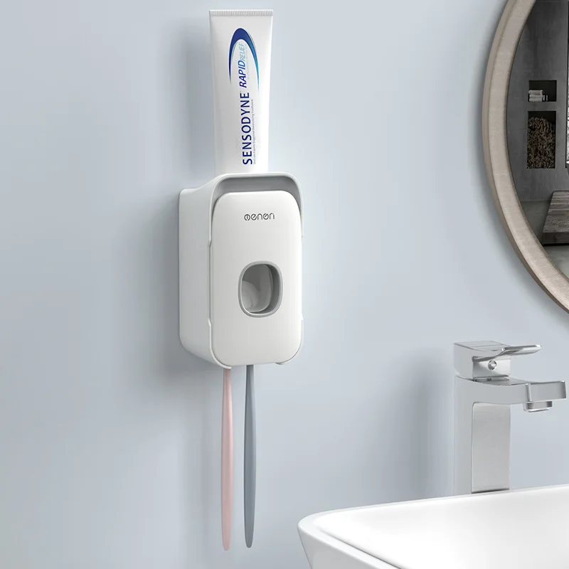 
Wall Mounted Automatic Toothpaste Squeezer Dispenser Plastic Dust-proof Toothbrush Holder For Toilet Bathroom Accessories 