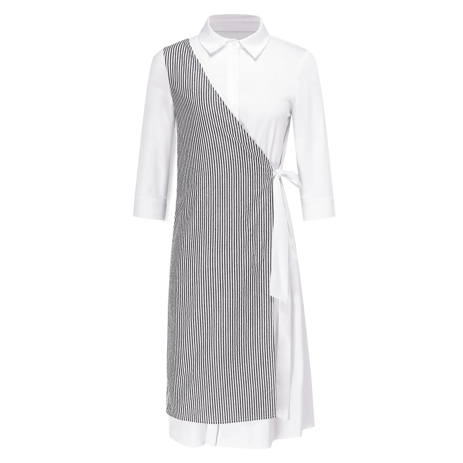 Guangzhou Clothing Manufacturers Vintage Custom Designer Color Block Stripe Button Shirt Dress Korean Style Women