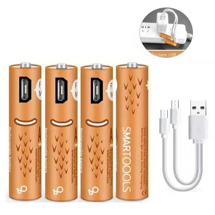 Micro USB Recharge AA Battery 1.5V AAA Rechargeable Ni-MH Batteries 1000MAH 450MAH Reusable 4 6 5 Pack Battery with Micro USB
