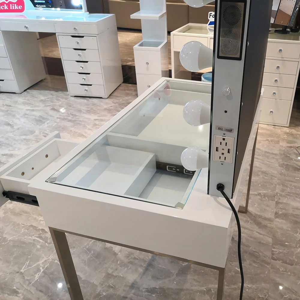 Docarelife Modern Bedroom Set  Vanity Table Set With LED Light Mirror Make Up Dresser Smart Furniture