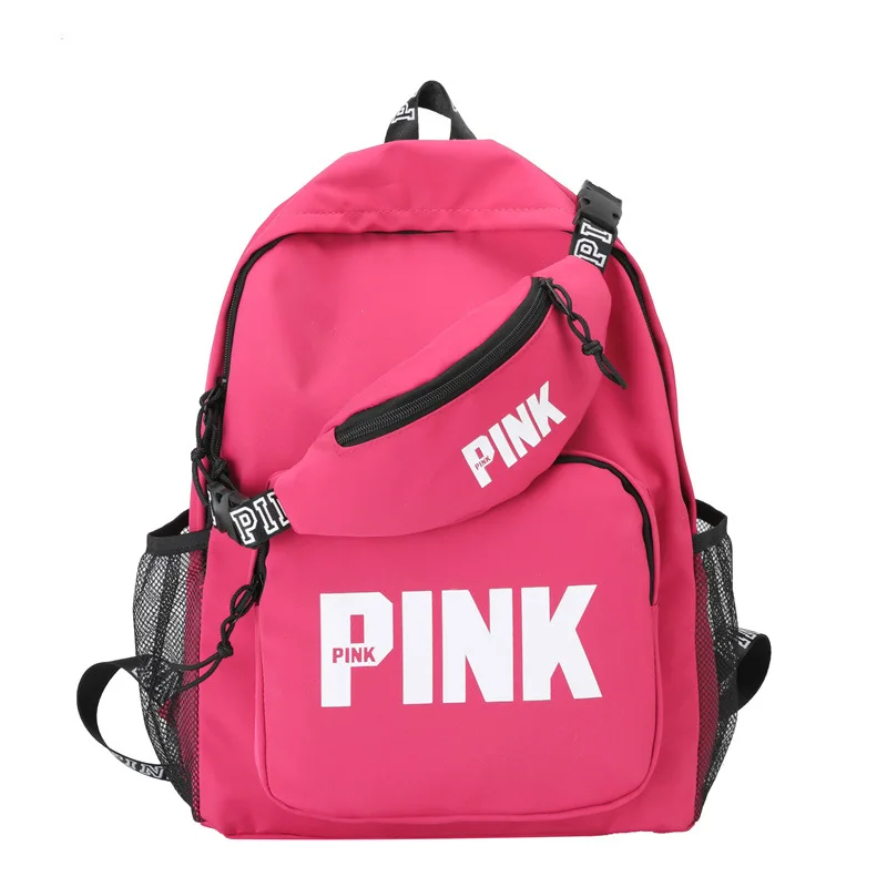 Fashion PINK School Bag for Students Women Chest Bag Travel Duffel Bag Backpack 2 IN 1