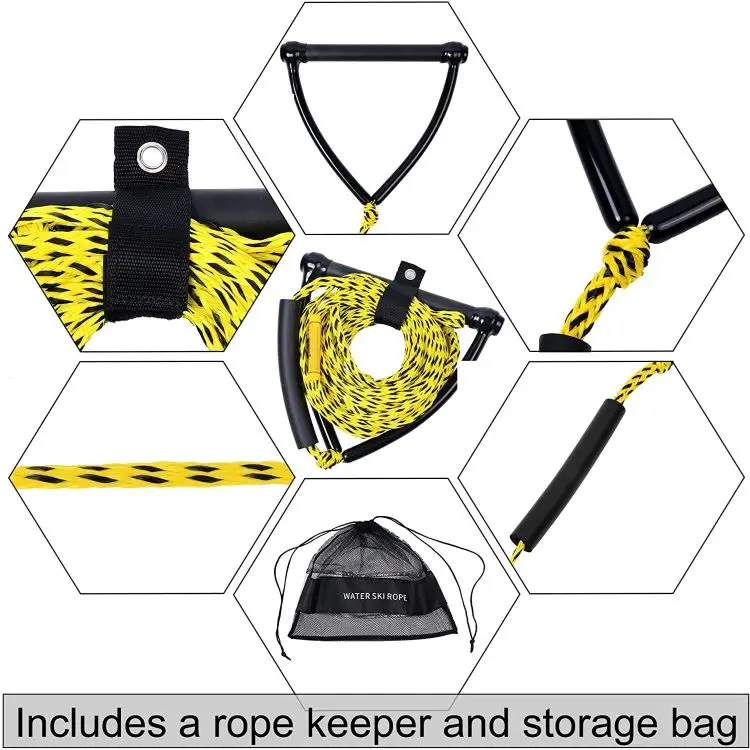 Wakeboard Rope Water Ski Rope EVA Handle & Float & Rope Keeper Heavy Duty Low Stretch 2 Sections Water Sports 24 Ft with 12 Inch