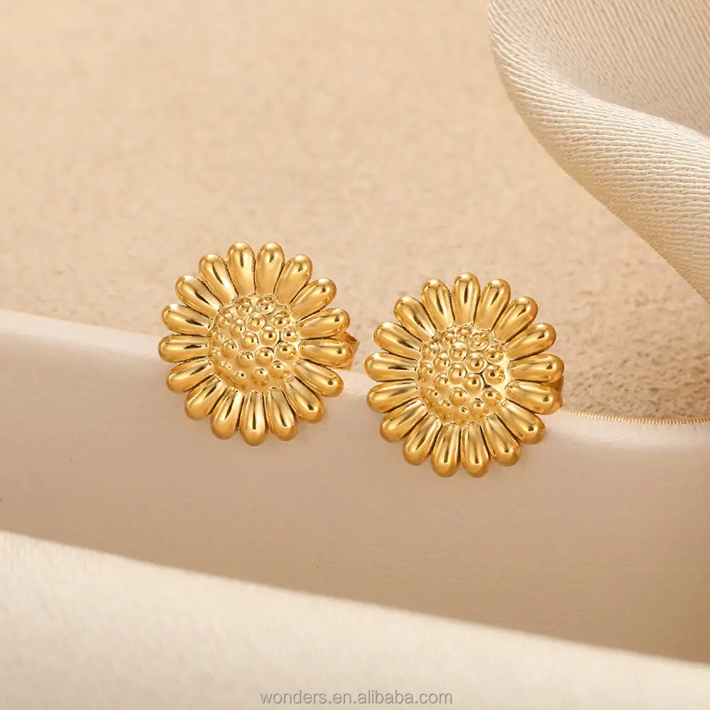 Sunflower Small Flower Stud Earrings Stainless Steel Material Birth Flower Stud Earrings Cheap Fashion Women Jewelry