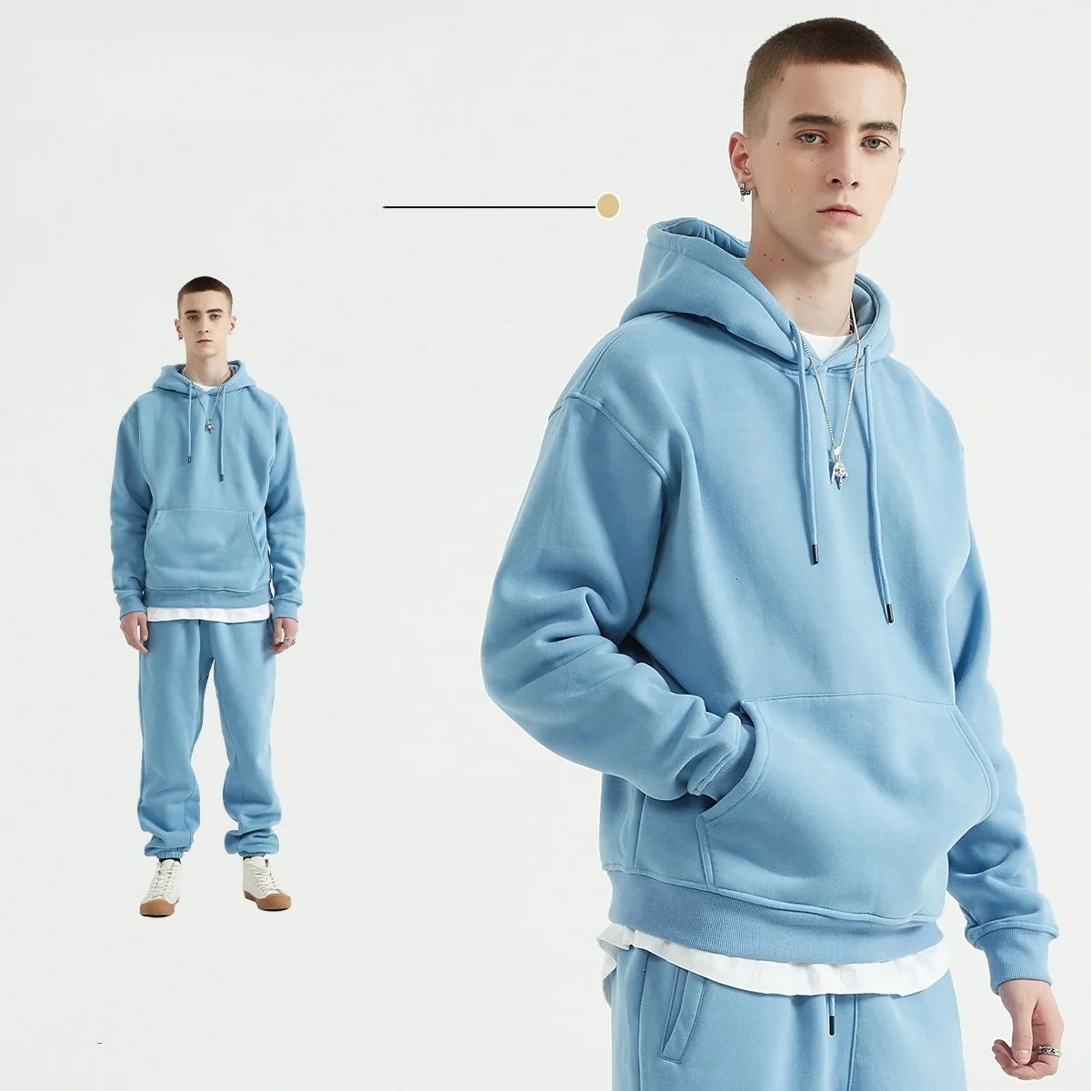 345G youth thickened fleece oversized sweat suits wholesale jogging 2 piece hoodie set tracksuits for women men plus size