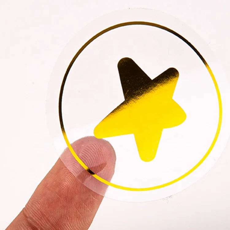 Transparent self-adhesive label customized starts golden foil hot stamped sealing sticker for different bottles packaging