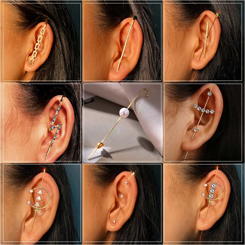 Fashion Women Jewelry Long Cuff Whit Rainbow Bolt lightning Cuff Pin Earring