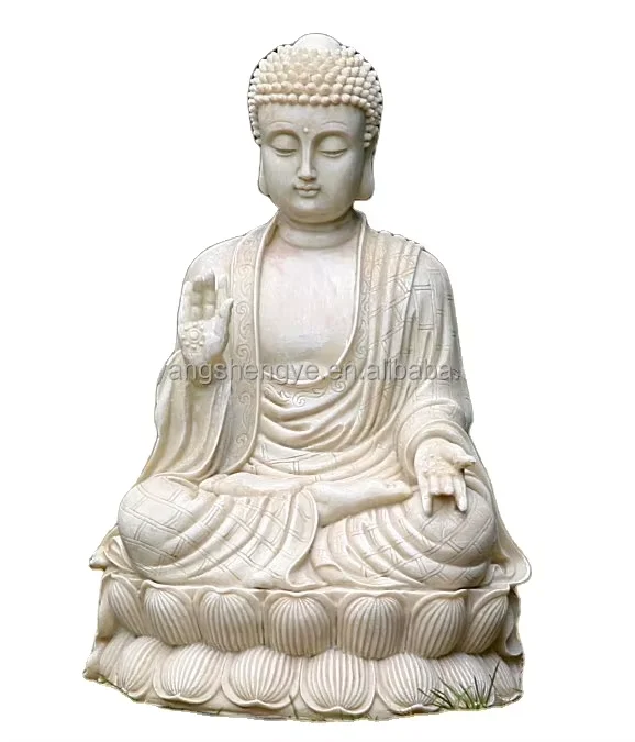 Shengye customizable Thai stone carving Buddha sitting on Lotus Hill made of white marble