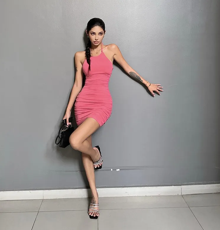 Pashasunshine OEM Sexy Dress Summer Women Sport Dress Cherrykeke Hot Pink Workout Dress For Young Girls