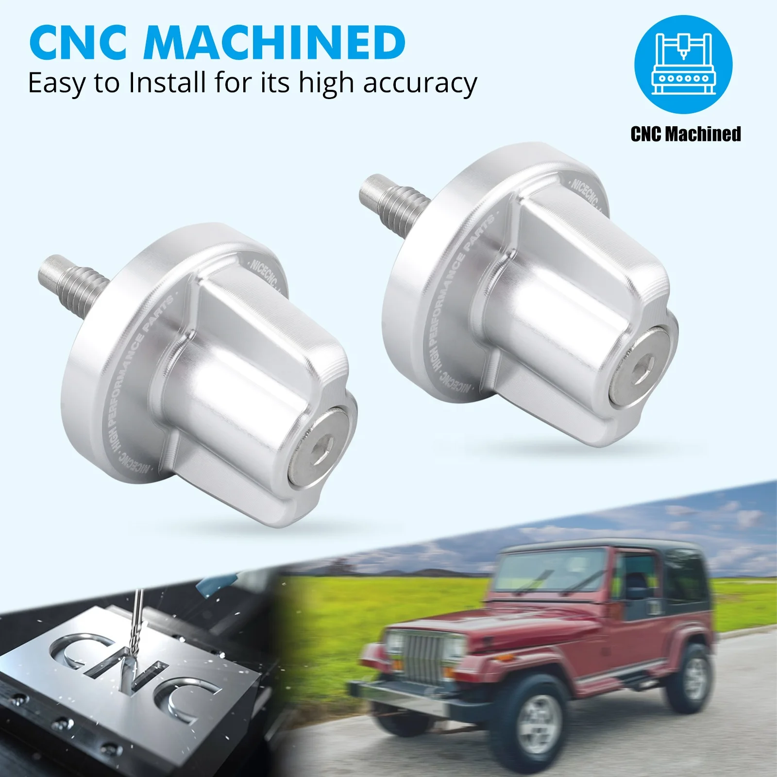 NICECNC Gloss Silver Black Red Interior Windshield Knob For Jeep CJ Wrangler YJ 1976-1990 1991-1995