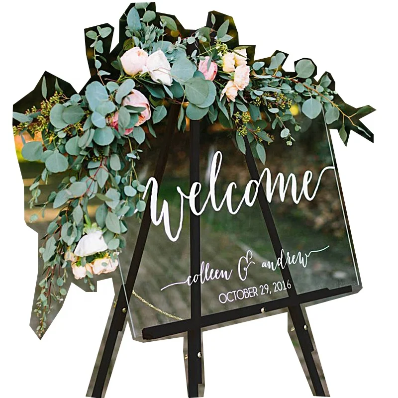 Clear Acrylic Welcome Board For Wedding Party Customized Plastic Sign Board Stand