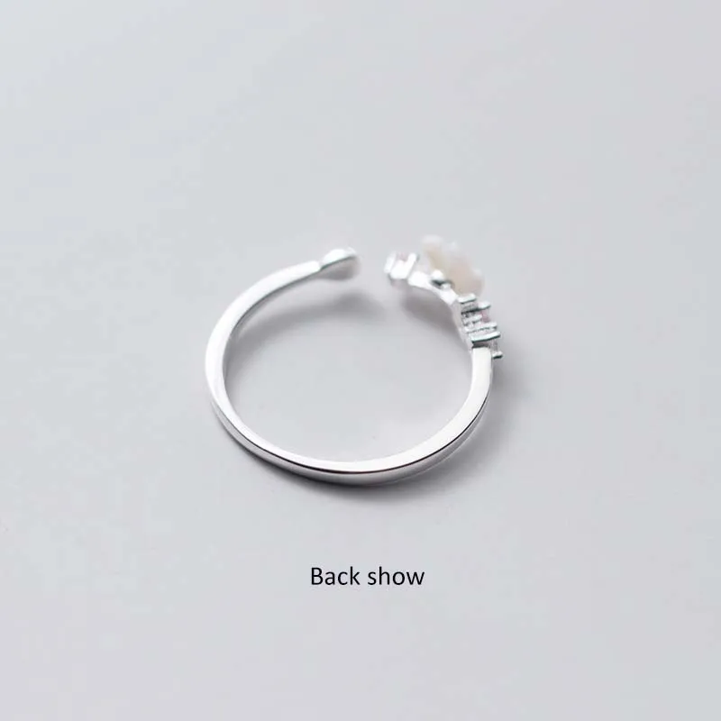 Dainty 925 Sterling Silver White Shell Flower Shape Adjustable  Cherry Blossom Ring Fresh Sweet Wedding Rings Fine Gift Ring