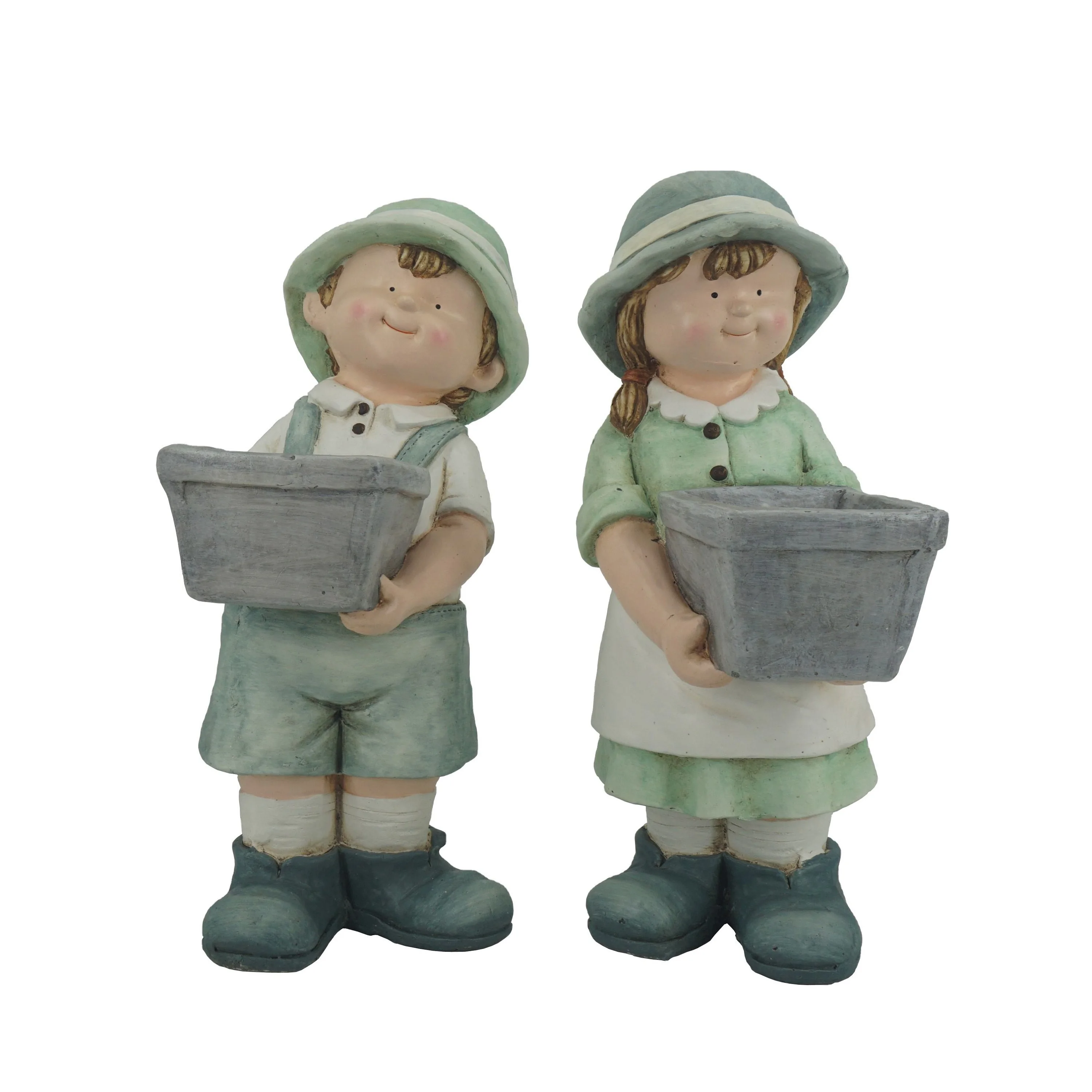 Garden Sculpture Magnesia  Boy Girl Model Planter Pot Outdoor Landscape Decoration