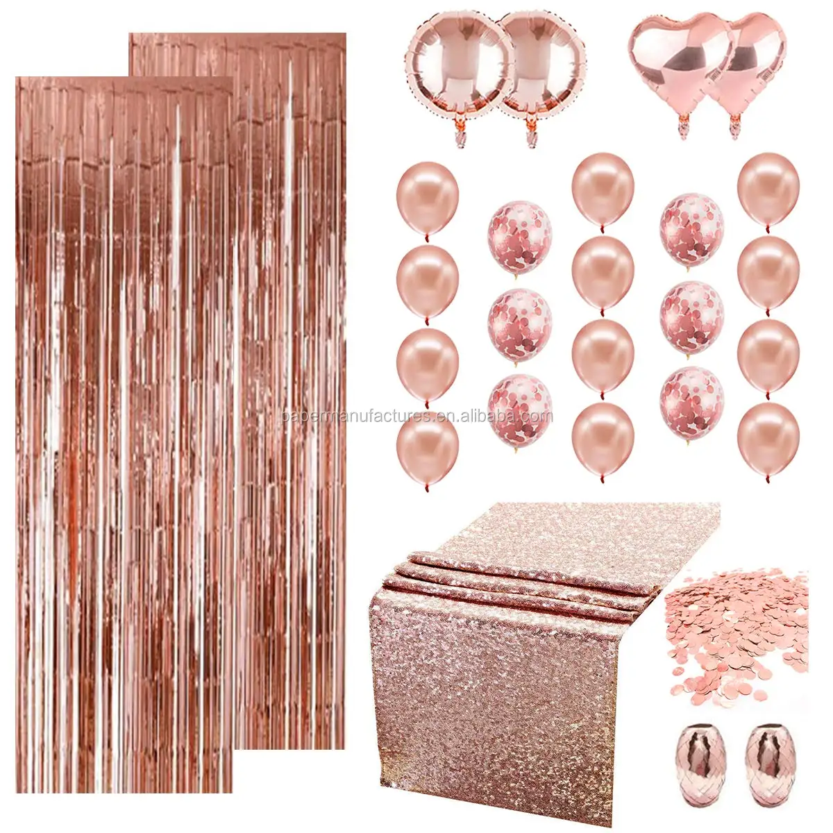 Розовое золото, украшения для вечеринок с настольной дорожкой, воздушные шары, украшения для вечеринок