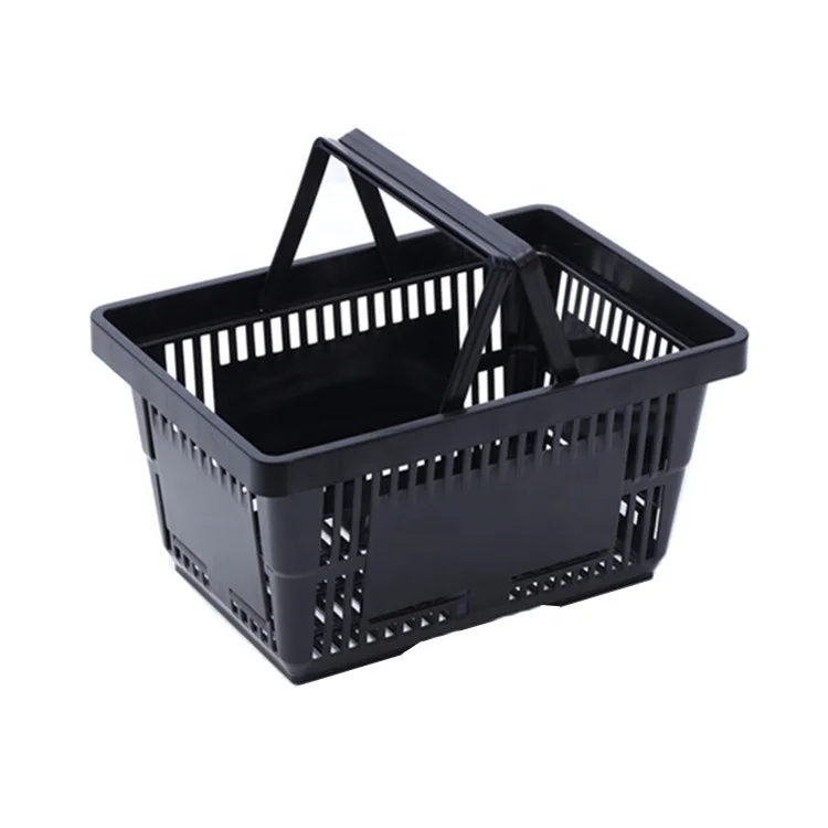 Оптовая продажа пластиковая корзина для покупок продуктов и супермаркетов черного цвета с ручкой