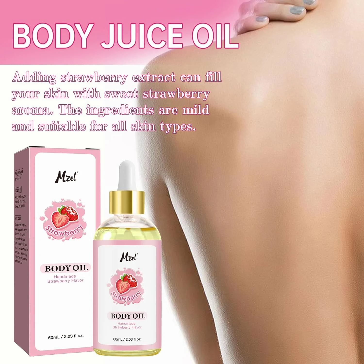 Private Label Pure Natural Body Juice Oil Strawberry Flavor Body Oil Moisturizing Skin for All Skin Types