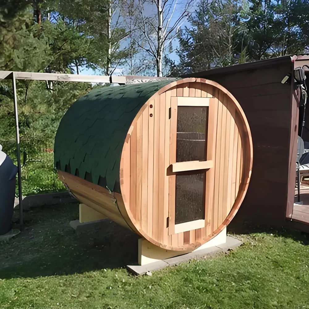 New Design Outdoor sauna barrel 2024 outdoor red cedar barrel sauna rooms dry steam barrel sauna for sale