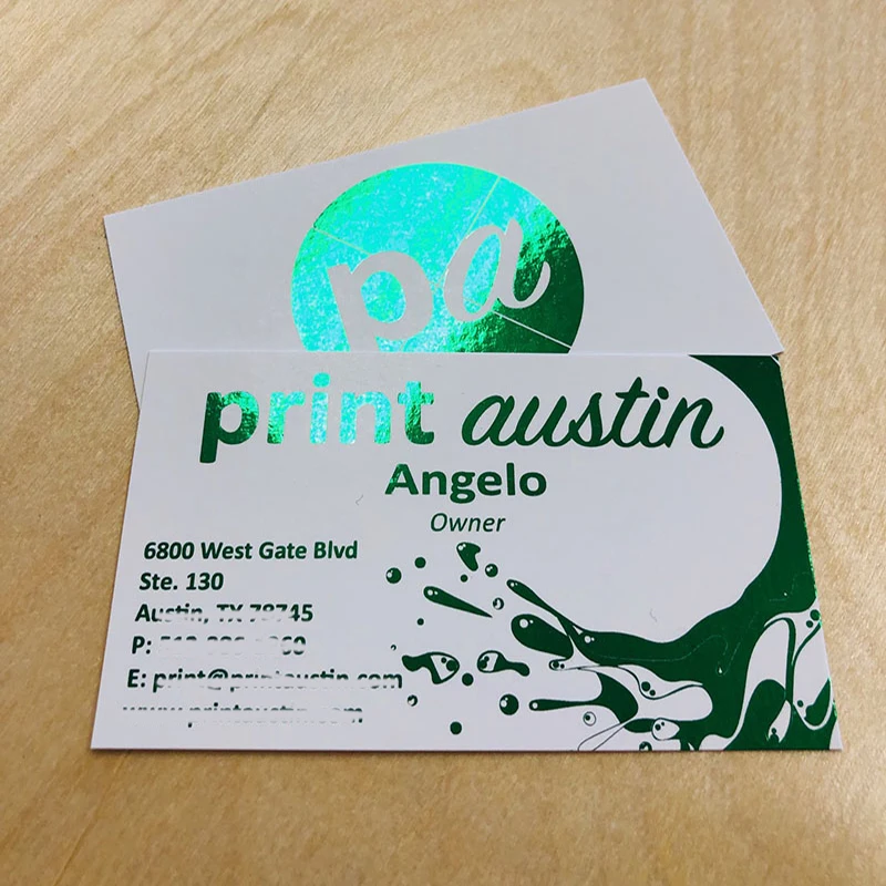 Открытки из зеленой фольги с цветным принтом на заказ для малого бизнеса