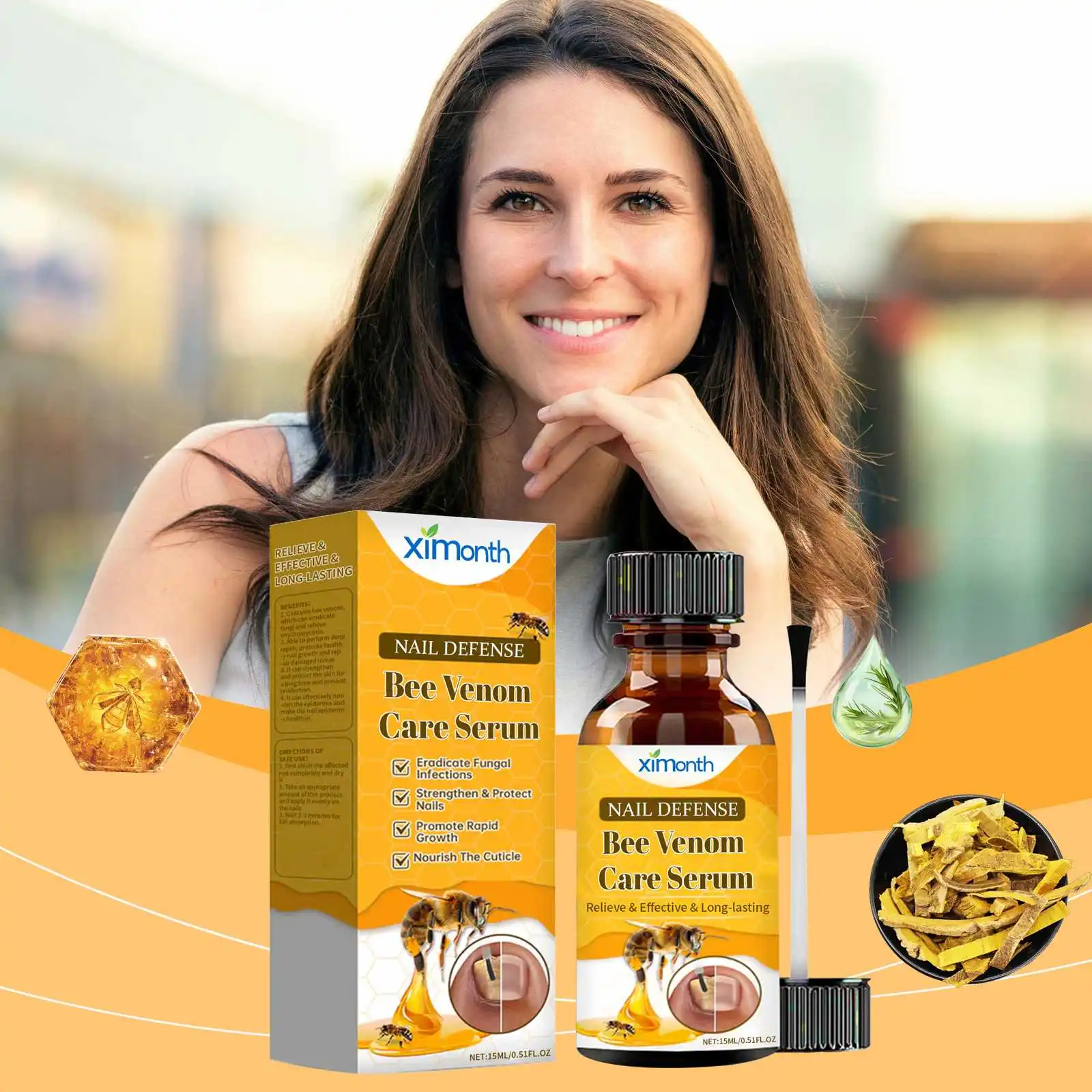 XIMONTH Wholesale Natural Herbal Bee Venom Foot Hand Toe Nail Fungus Anti Treatment Liquid Serum Essence 15ML