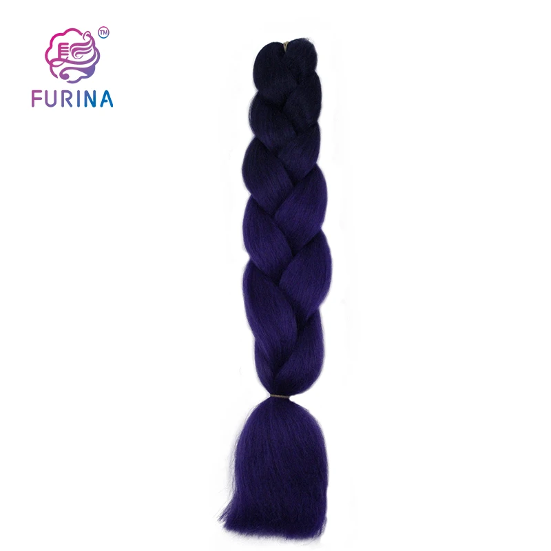 Furina Hot water setting braiding hair synthetic hair extensions black/blue ombre color crochet braiding twist