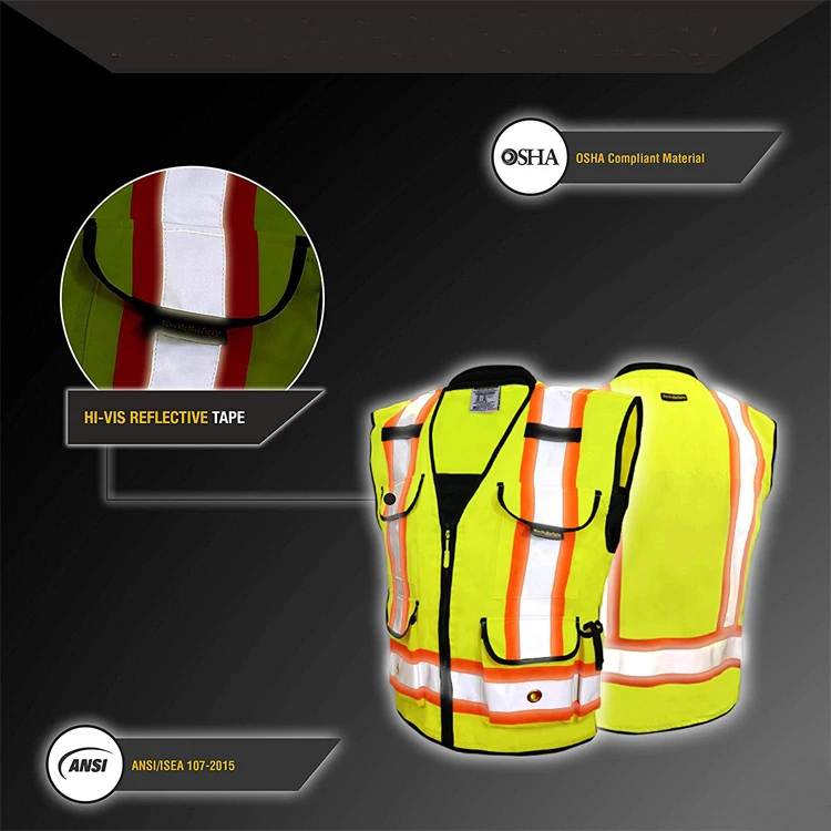 Custom 100% Polyester Lime Green Reflective Safety Vest ANSI CLASS 2 High Visibility Mesh Safety Vest