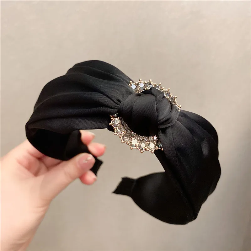 American Style Summer Spring Diamond Cross Headband Fashion Cross Knot Hairband Silk Headband for Women