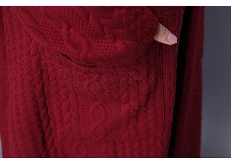 JACKETOWN High quality winter girls red thick long sleeve cardigan split women long knitted sweater cardigan coat