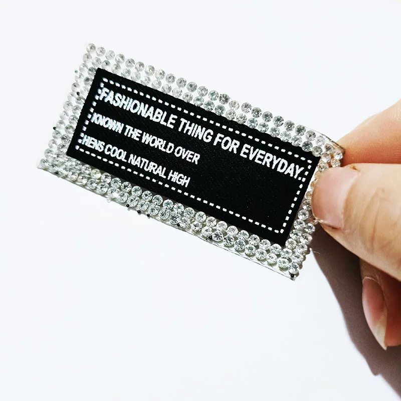 custom garment sticker label printed cloth label with rhinestone for clothing