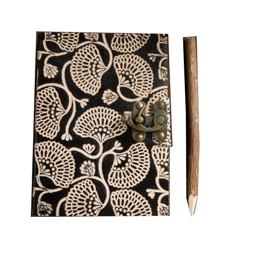 Floral Printed Leather Embossed Journal With  C-Lock Has 100% Handmade recycled paper Use While Travelling Writings  Notebooks