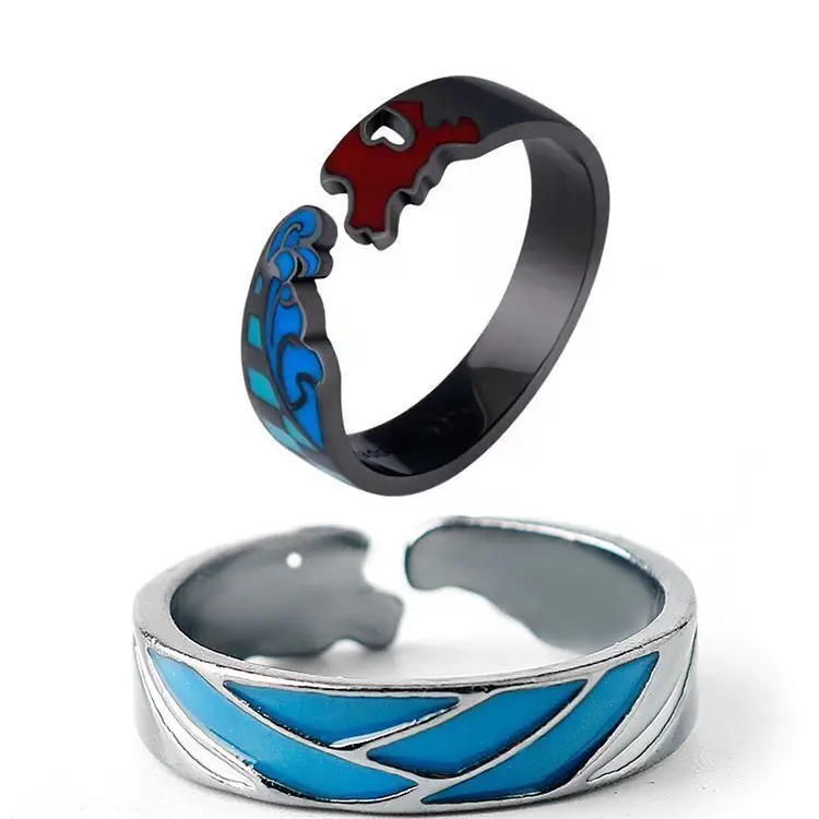 2022 New Arrival Cool Demon Slayer The Hinokami Kamado Tanjirou Open Adjustable Rings Silver Black Cartoon Anime Rings for Kids