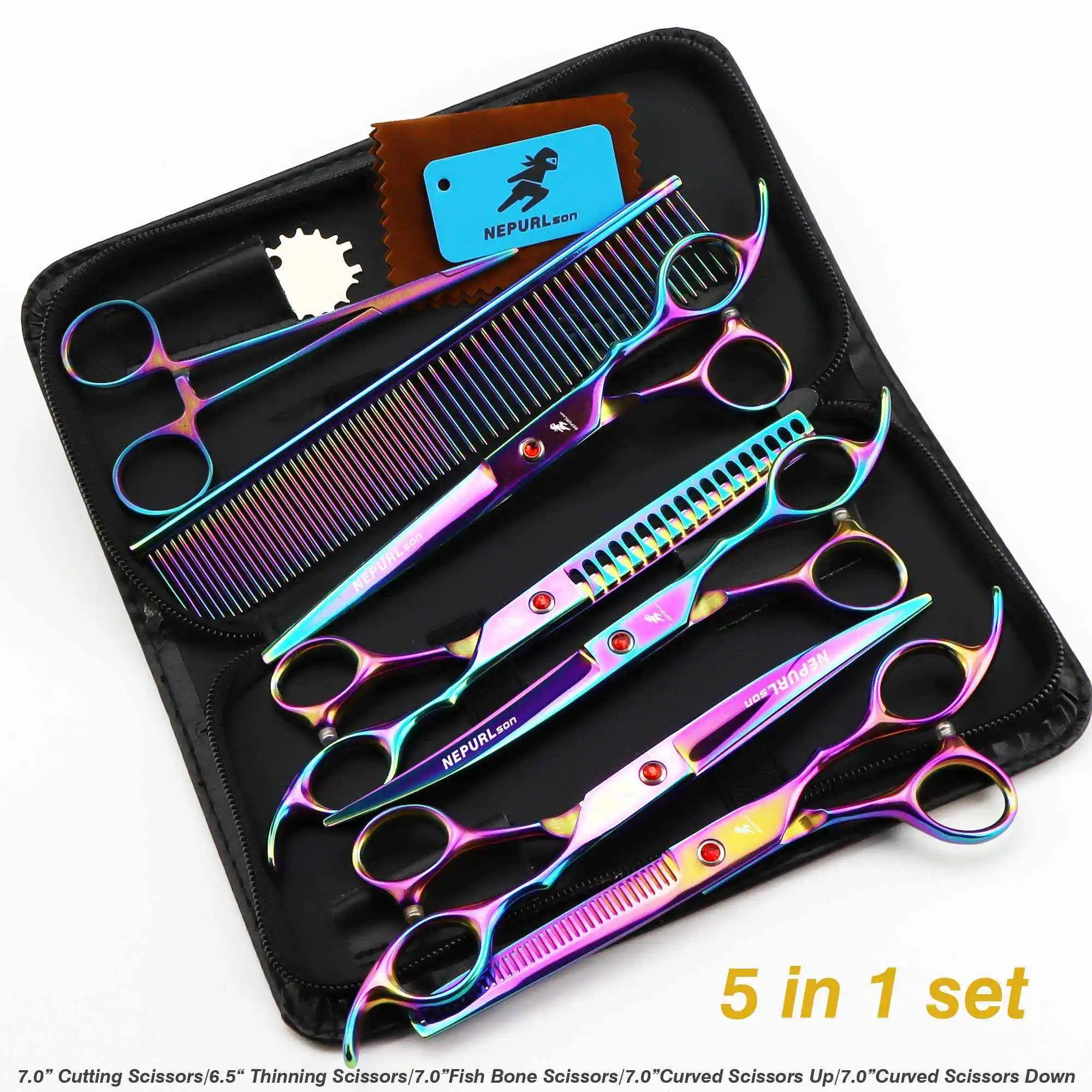 Manufacture Stainless Steel 440c 7 Inch Dog Grooming Scissors With Comb Thinning Scissors Kit For Pet Cats Hair Cutting