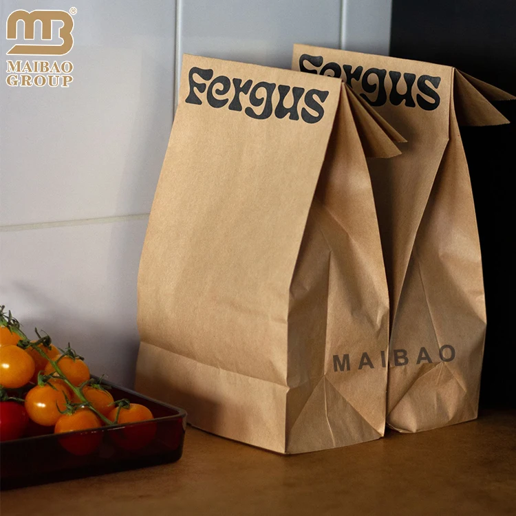 Custom 110 Gsm Brown Kraft Paper Bags Grease Oil Proof Burgers Bread Donuts Food Takeout Bags Sandwich Takeaway Packaging Bag