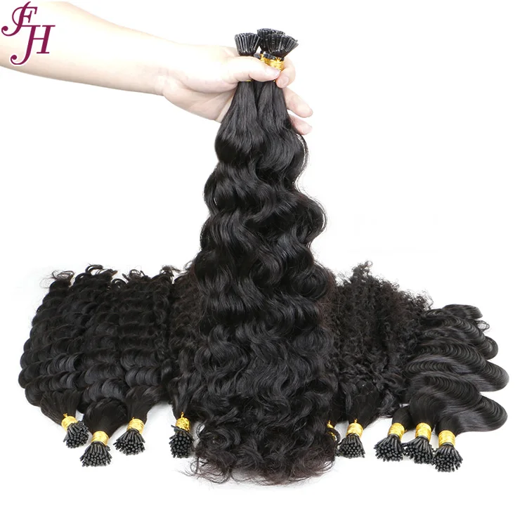 FH Hair Cuticle Aligned Brazilian Human Hair Extensions Wholesale Water Wave Keratin i-Tip Hair Natural Wave Style