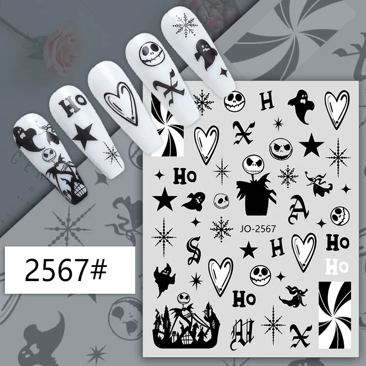 Hot Halloween nail sticker Cartoon skull heart pink pumpkin poker nail decals stickers