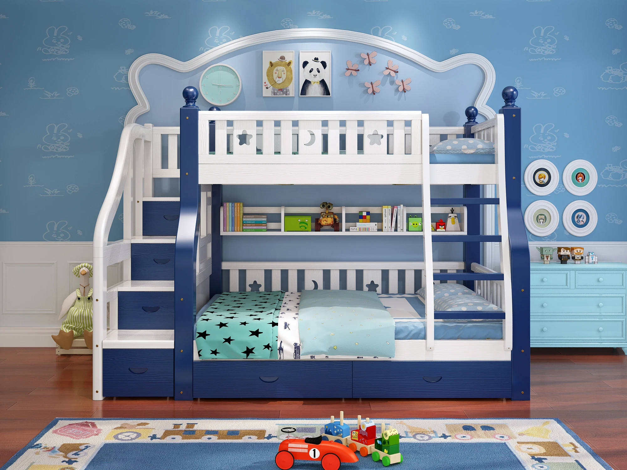 
Factory direct supply high quality simple multifunction kid bunk bed with ladder cabinet 