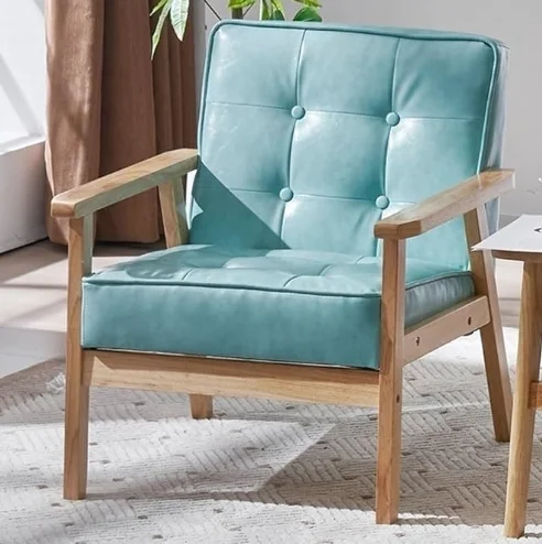 Nordic Style Single Seat Sofa Solid Wood Armrest PU Fabric for Home Outdoor Coffee Shop Apartment
