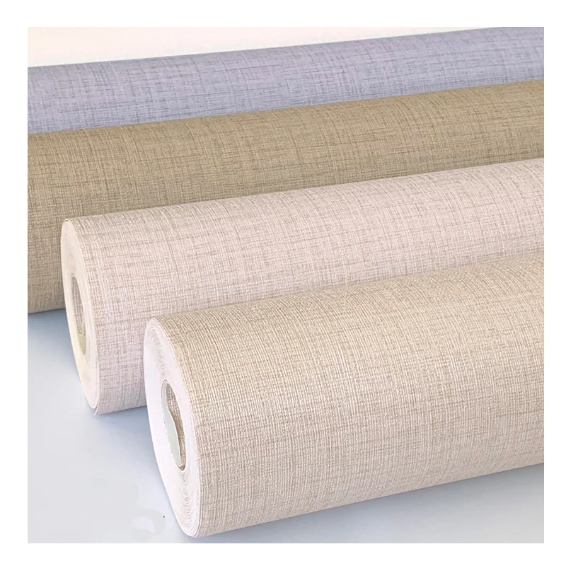 Simple modern plain color woven cloth pattern PVC living room bedroom interior wall decoration light yellow hotel office wallpap