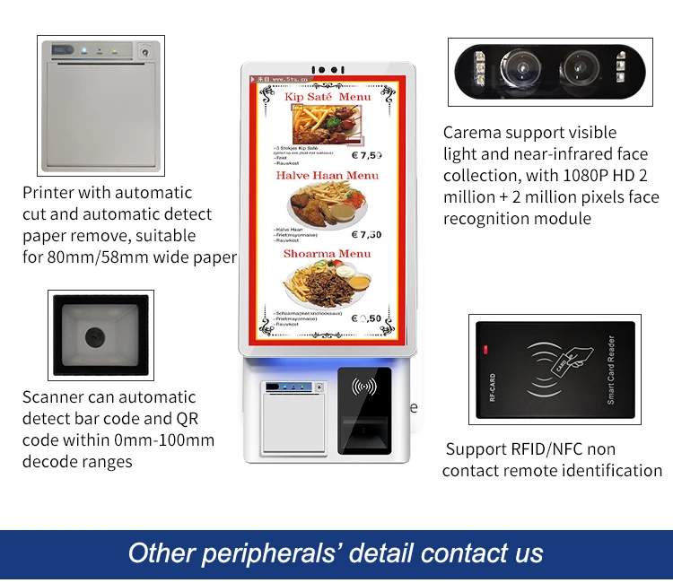 Crtly 21.5inch self service touch screen tabletop windows 11 kiosk machine supermarket shop ordering checkout self payment kiosk